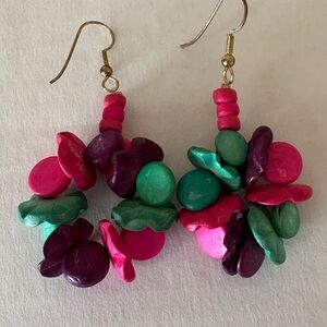 Colorful Cluster Earrings Pink Purple Green